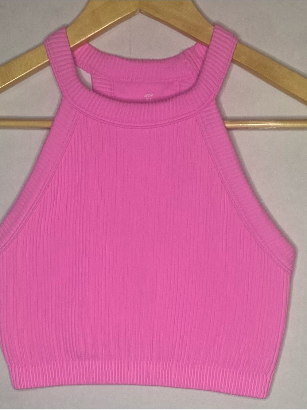 Aerie Real Good Ribbed Halter Crop Top Pink Sleeveless Bralette Size S/P